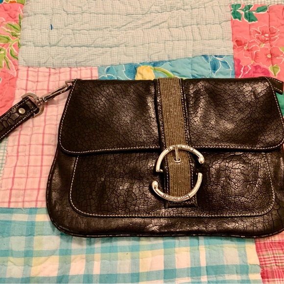 Vintage Love Jolan B. Black Leather Wristlet Clutch Bag - Picture 1 of 8